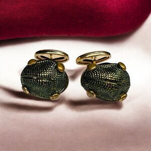 ANTIQUE- 9K Gold -Victorian- Natural Scarab Cufflinks- -6.2g Real Green Beetles